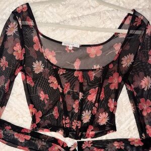 Black Floral Mesh Top